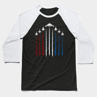 USA Red White and Blue Fighter Jets 4th of July Funny Patriotic Baseball T-Shirt